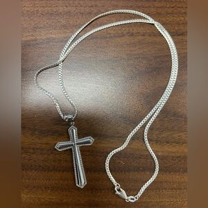 Sterling silver Cuban link chain & cross